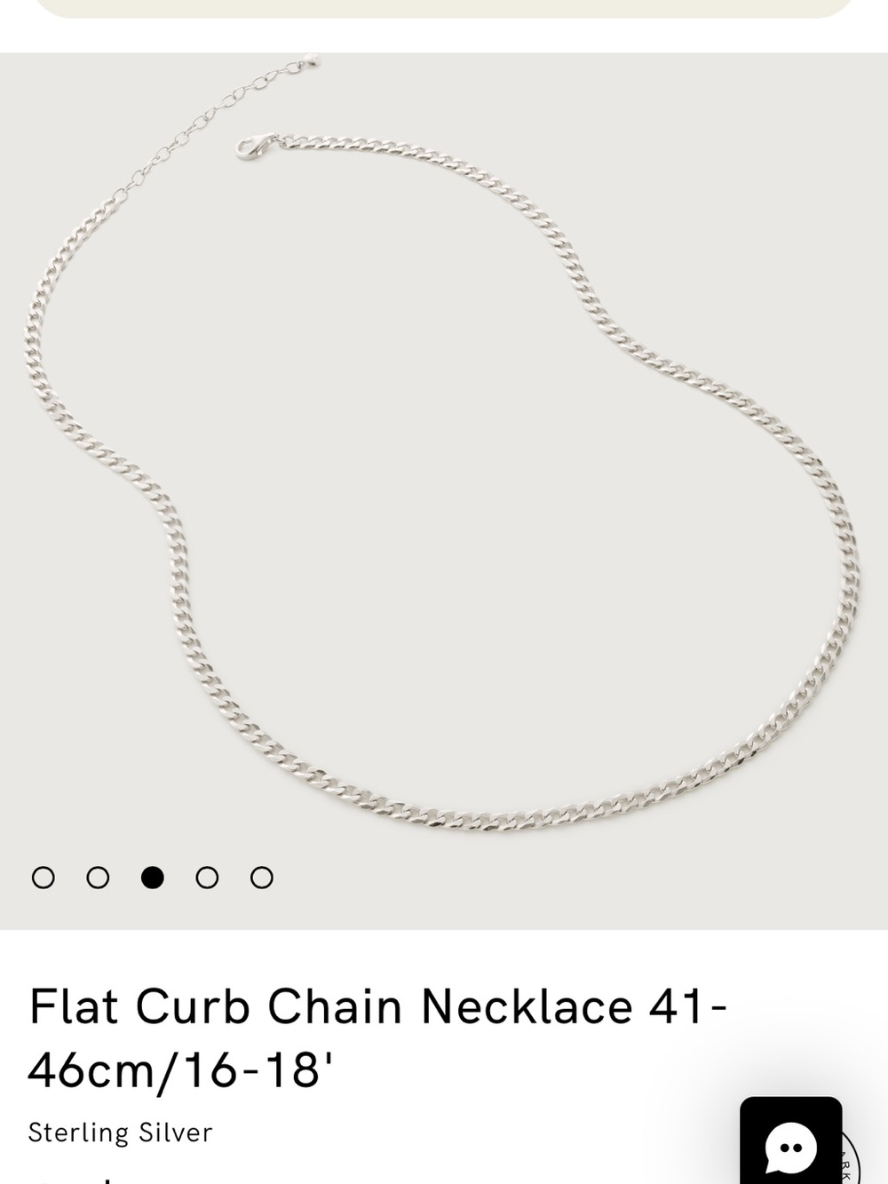 NWOB Monica Vinader Sterling Silver Flat Curb Chain Necklace 41-46cm/16-18'